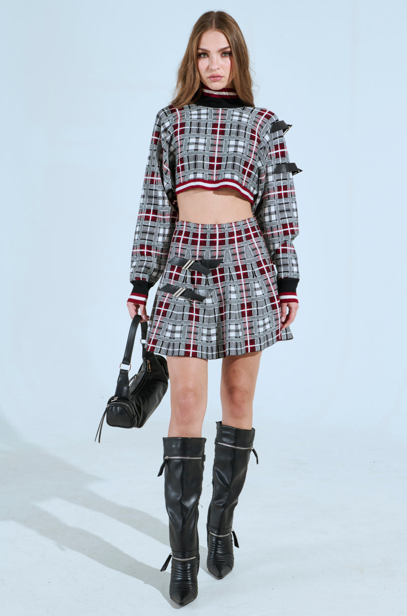 ALL EYES ON ME MOCK NECK BUCKLE SLEEVE DETAIL SWEATER
