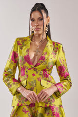 BUY MYSELF FLOWERS BROCADE BLAZER IN LIME
