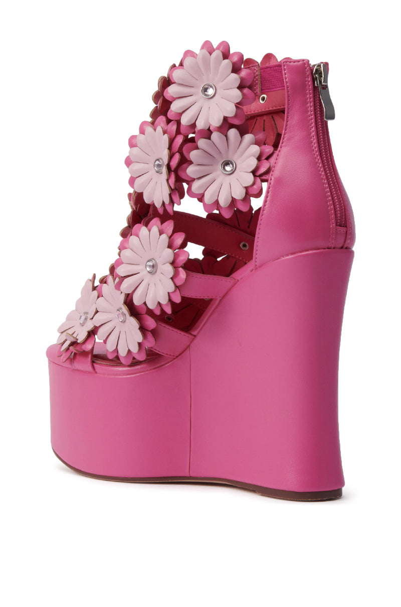 AZALEA WANG FLOWER EMBELLISHED WEDGE SANDAL IN PINK