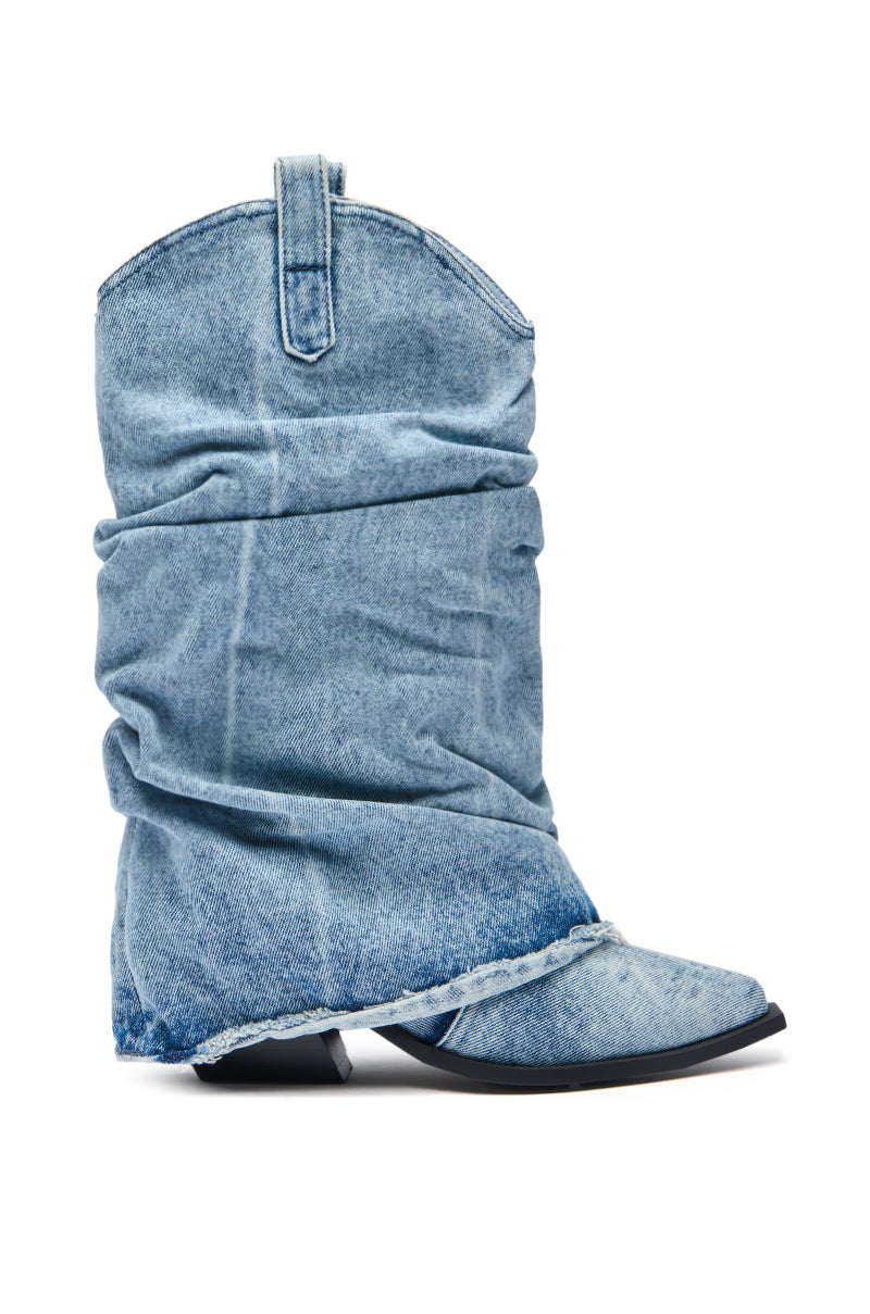 AZALEA WANG HAWSTON DENIM WESTERN FOLD-OVER BOOT