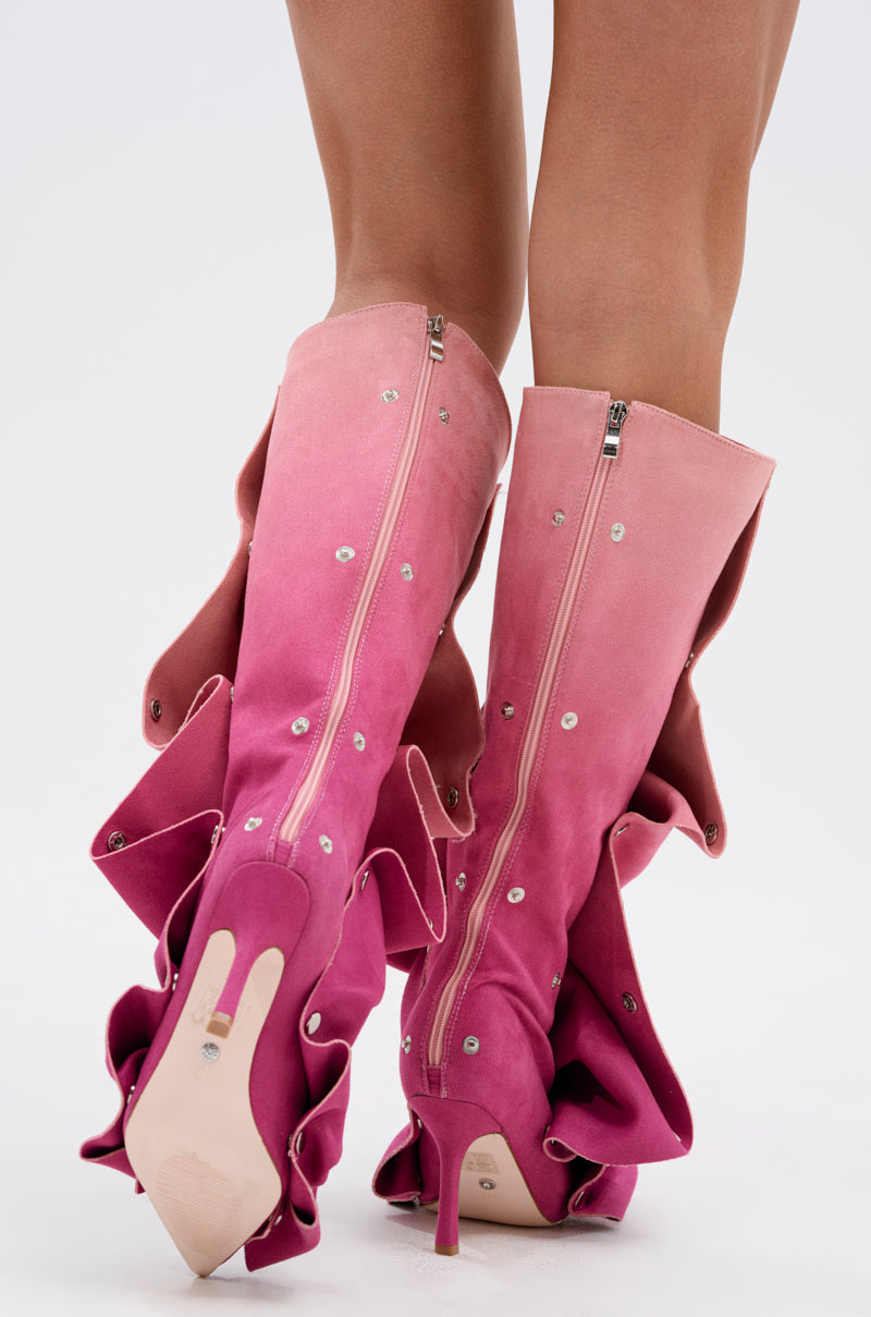 AZALEA WANG IMOGINE PINK MULTI FAUX SUEDE BOOT
