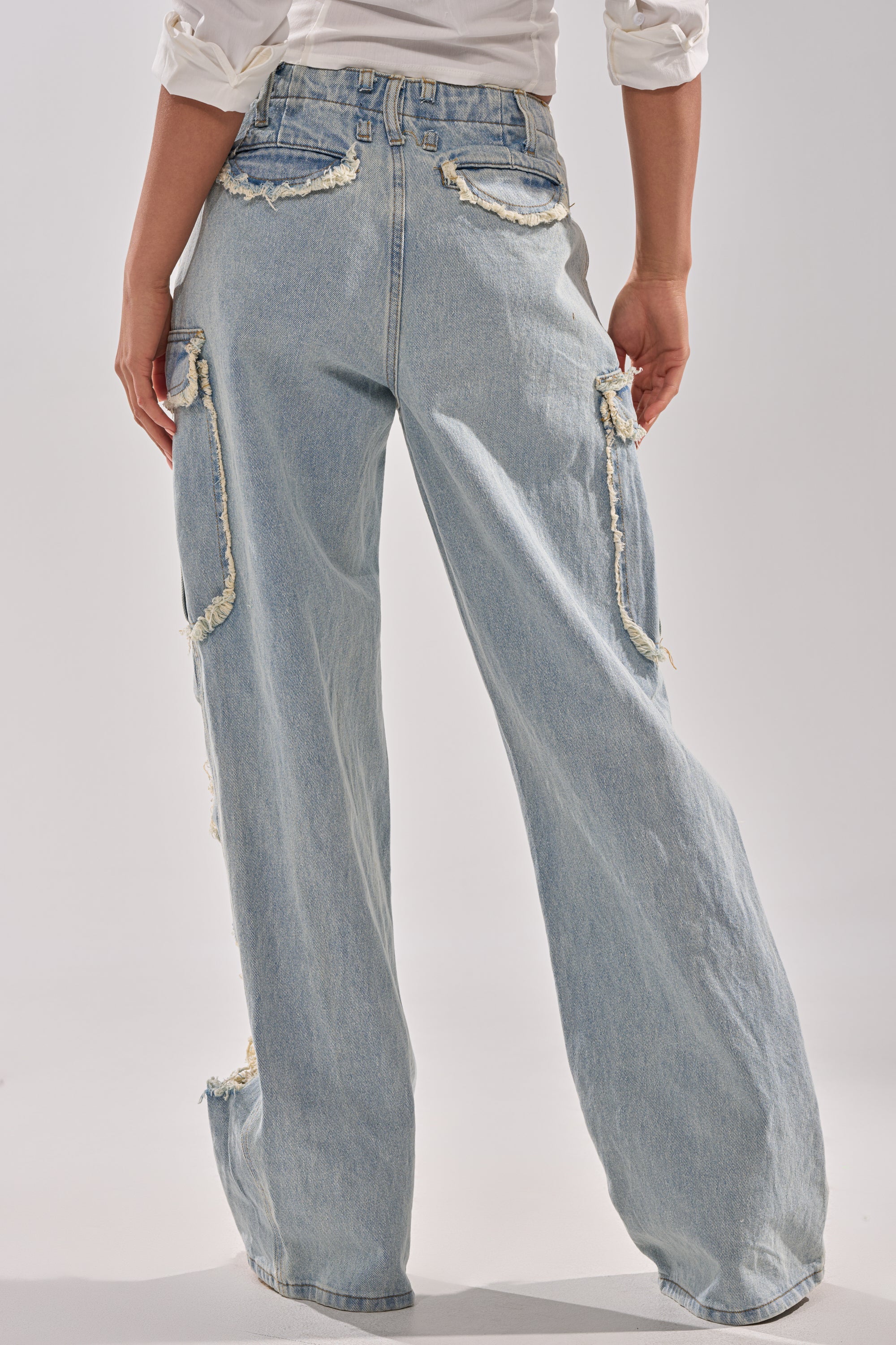 ALMA DISTRESSED DENIM CARGO PANTS