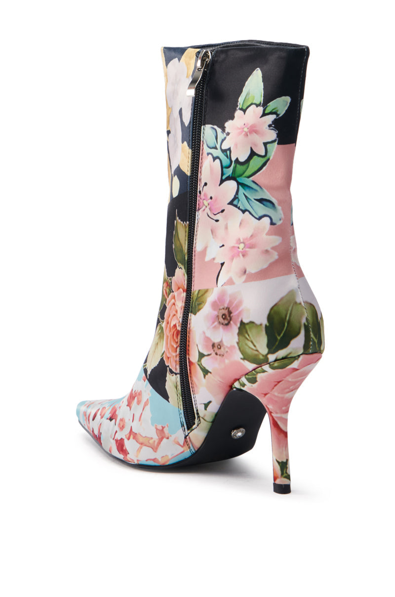 AZALEA WANG STILETTO COLOR BLOCKED FLORAL BOOTIE