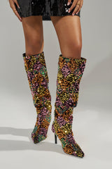 AZALEA WANG JIMENA MULTI GOLD SEQUIN KNEE HIGH STILETTO BOOT
