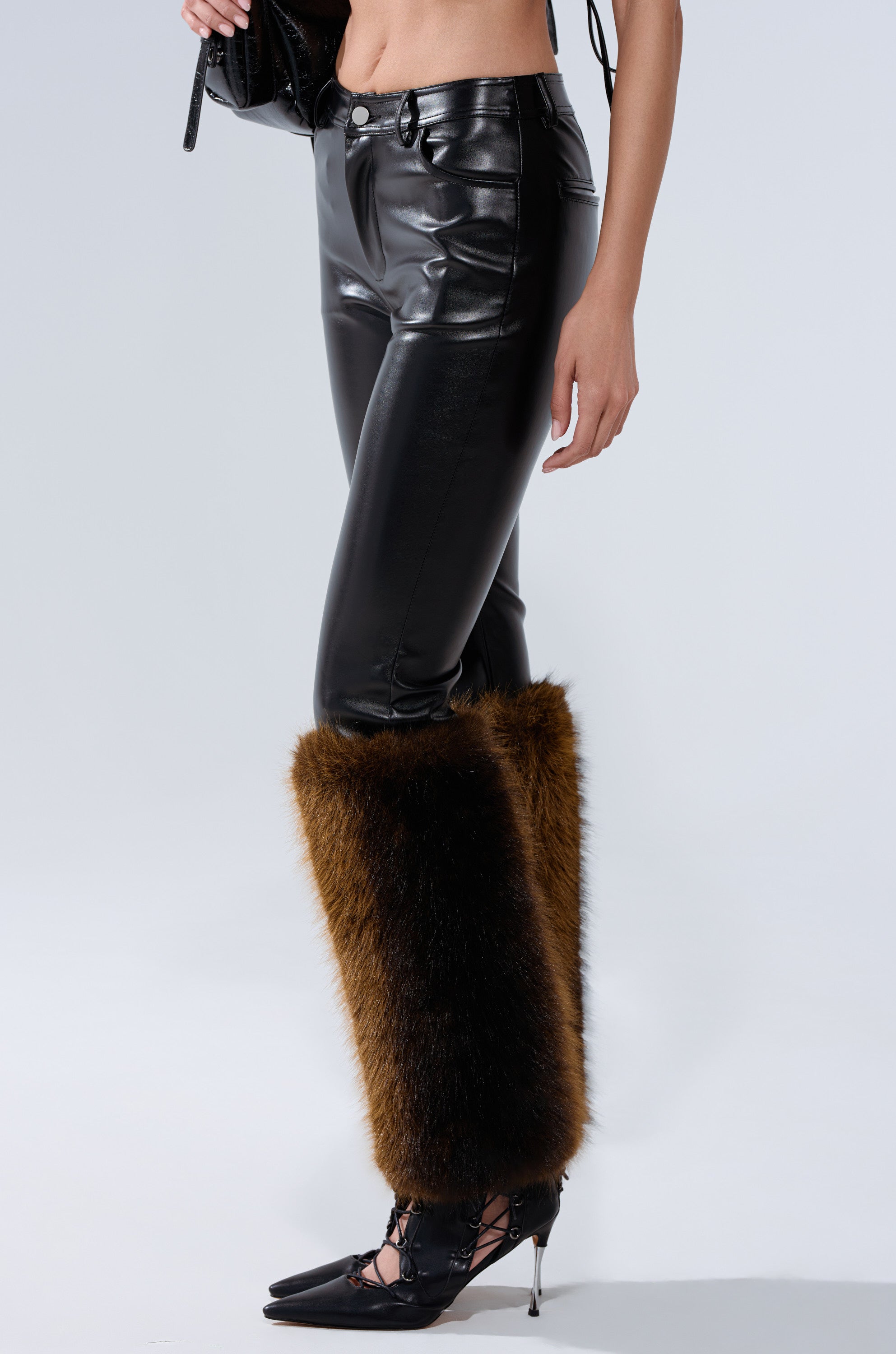 BABY ITS COLD OUTSIDE FAUX LEATHER PANT WITH FUR TRIM