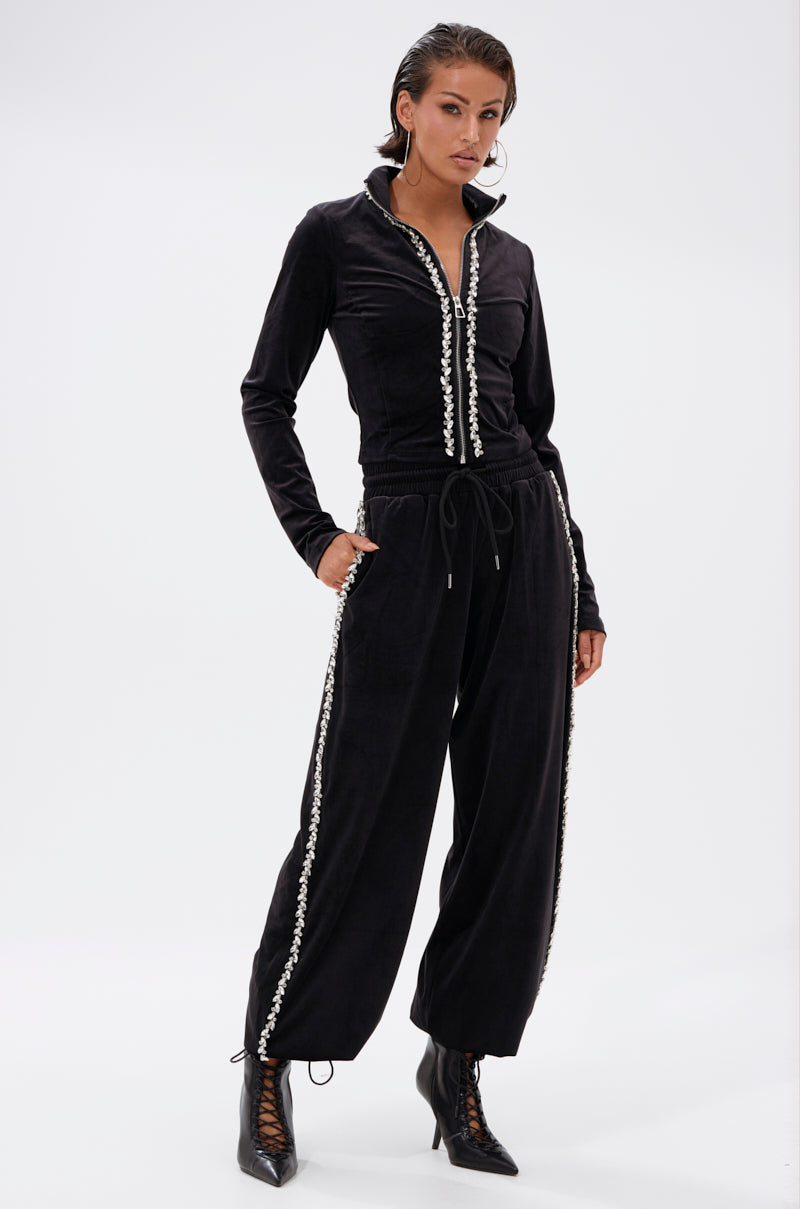 DARA RHINESTONE WIDE LEG SWEATPANT