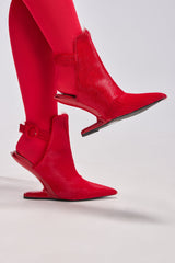 AZALEA WANG JOST RED PONY HAIR UPPER WEDGE PUMP