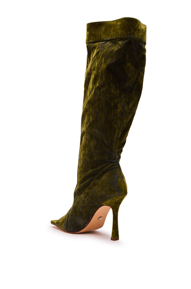 AZALEA WANG KAZUKI OLIVE SLOUCHY DENIM BOOT