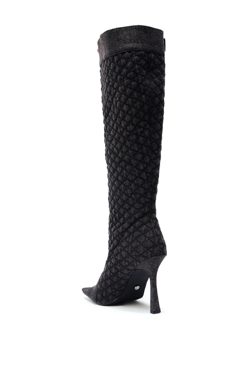 AZALEA WANG KAZUKI GREY QUILTED DENIM BOOT