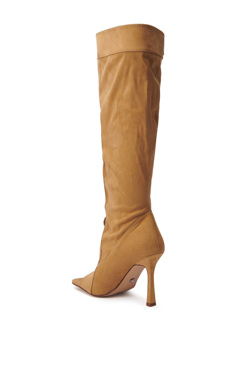 AZALEA WANG KAZUKI TAN SLOUCHY SUEDE OPEN TOE BOOT