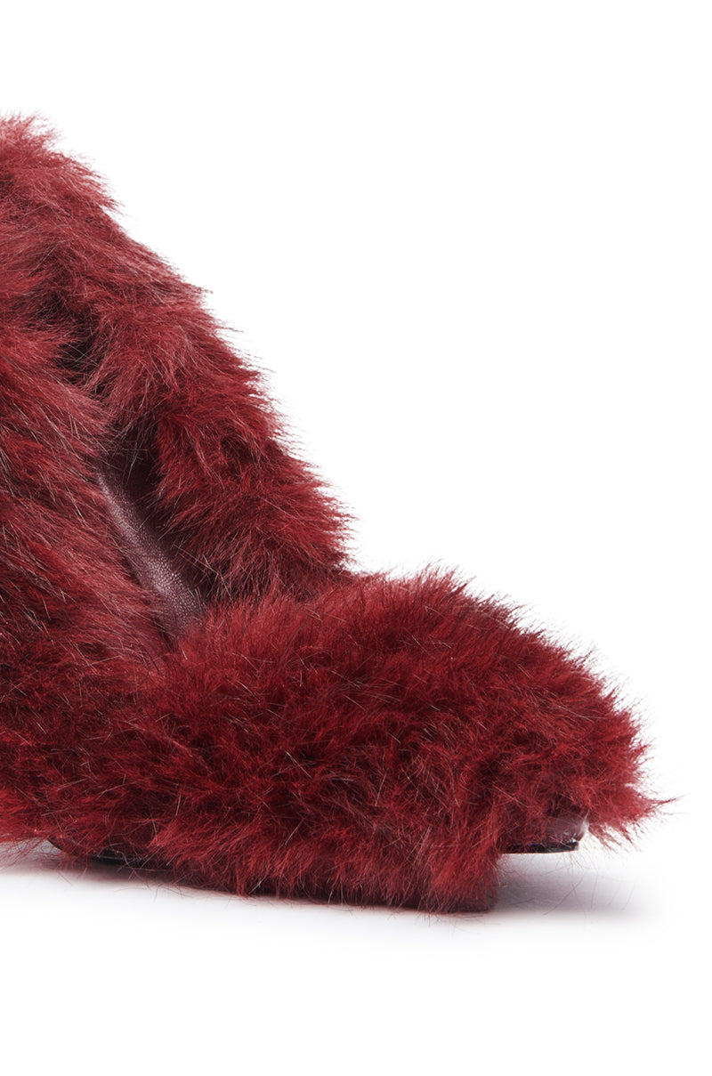 AZALEA WANG KURT BURGUNDY FUR EMBELLISHED PUMP