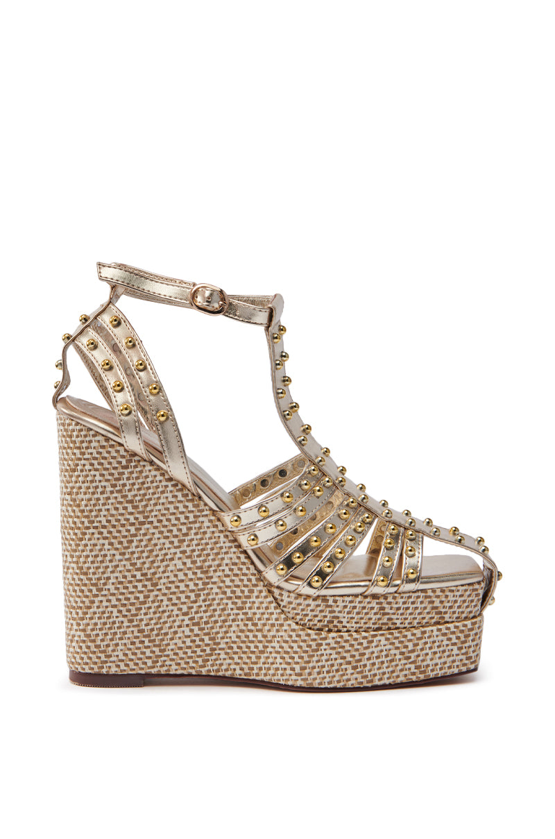 AZALEA WANG LASZLO GOLD WEDGE SANDAL