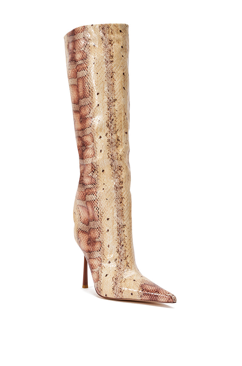 AZALEA WANG MADEYE NUDE SNAKE STILETTO BOOT