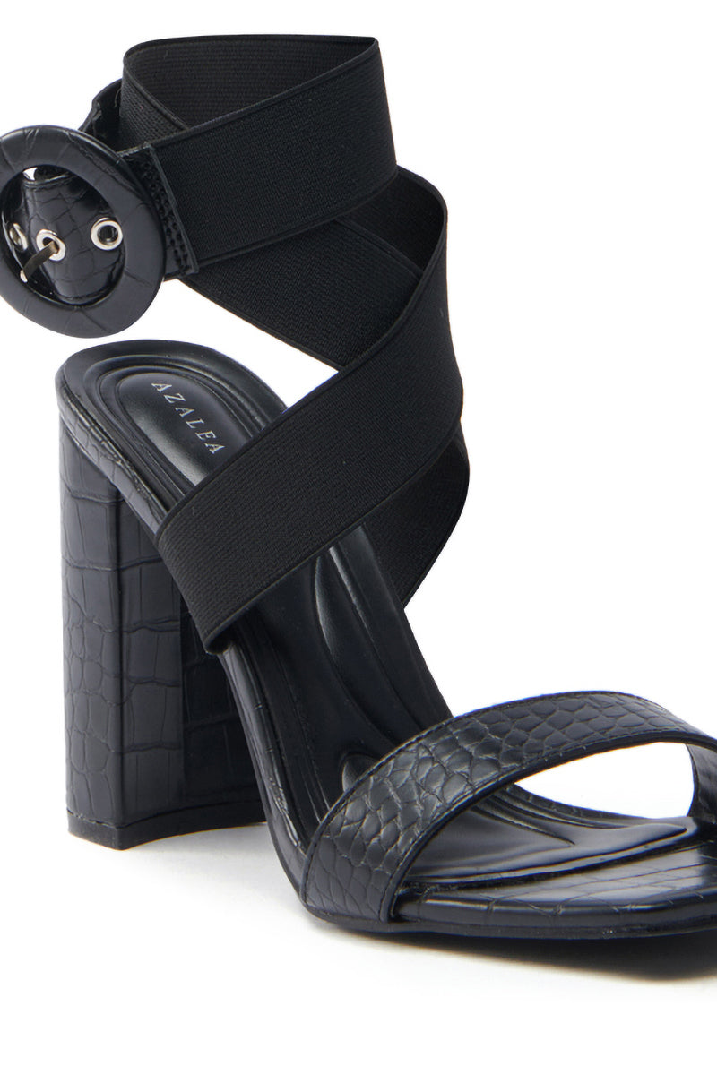 AZALEA WANG NADJA BLACK CROC SANDAL WITH STRAP