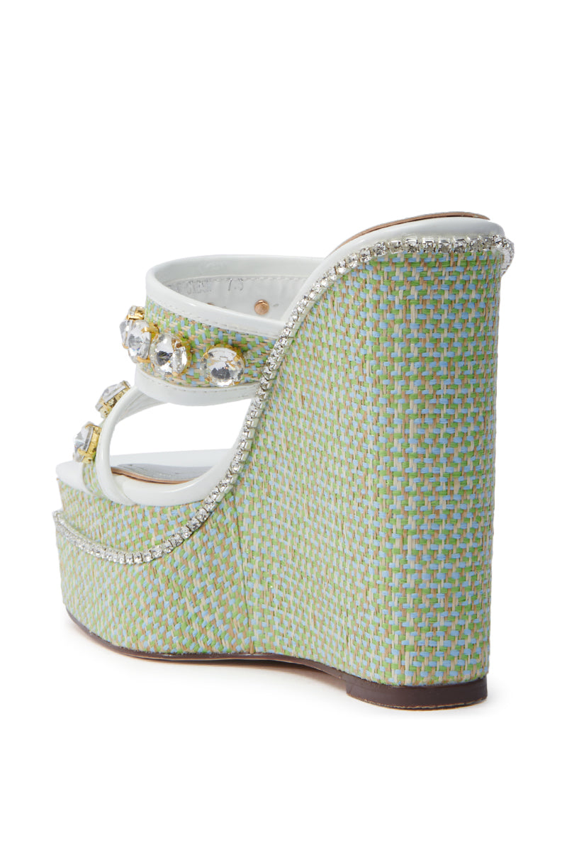 AZALEA WANG NIOMA GREEN EMBELLISHED WEDGE SANDAL