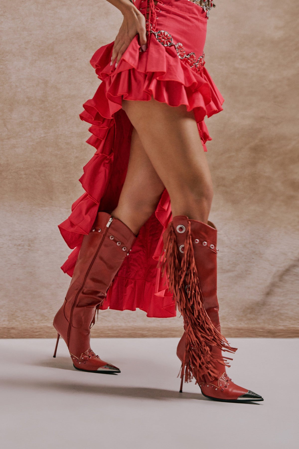 AZALEA WANG PELAGIANA RED WESTERN POINTED TOE STILETTO BOOT