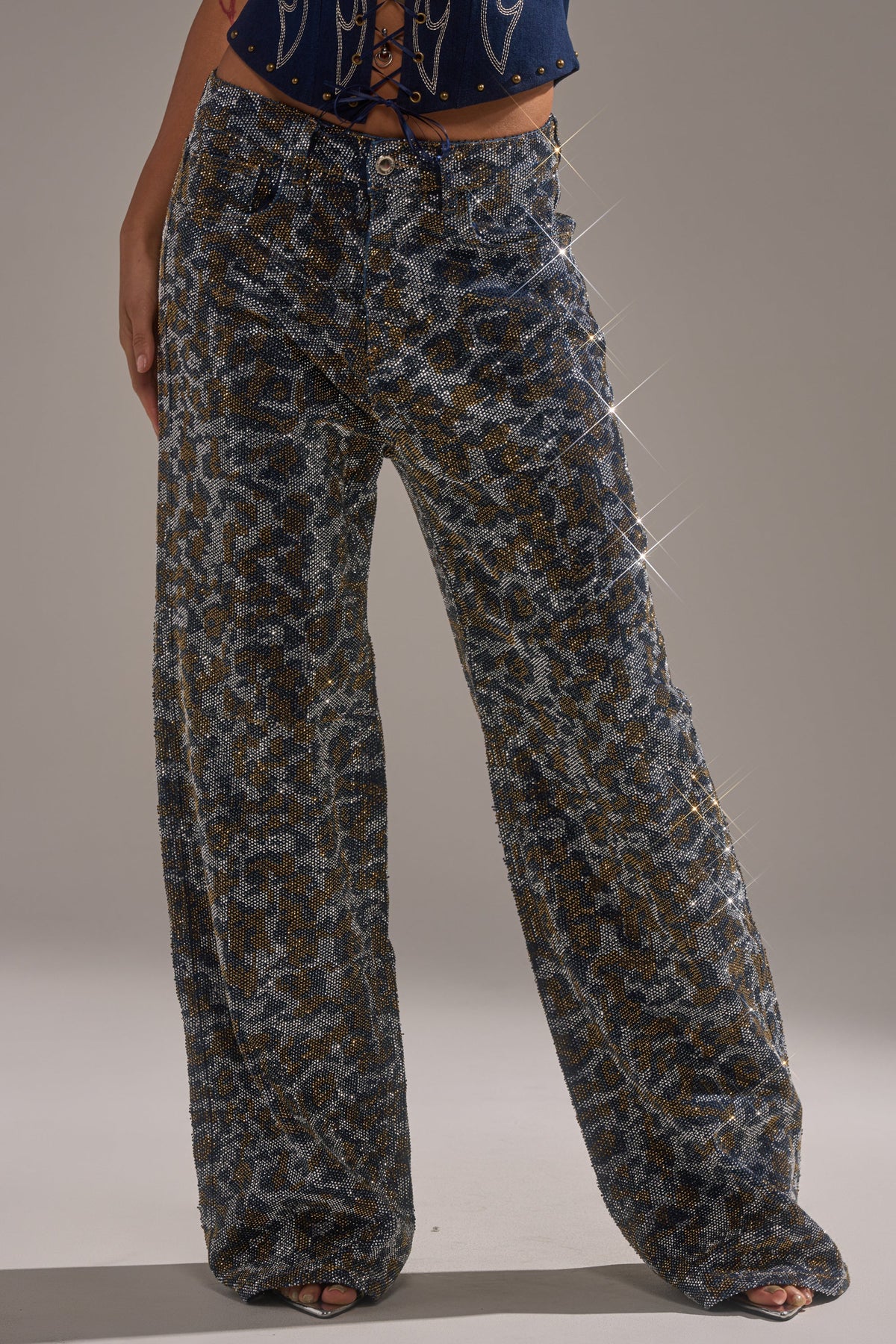 CHEETAH GIRLY RHINESTONE DENIM PANT