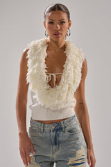 CARLY FRINGE OPEN FRONT SWEATER IN IVORY