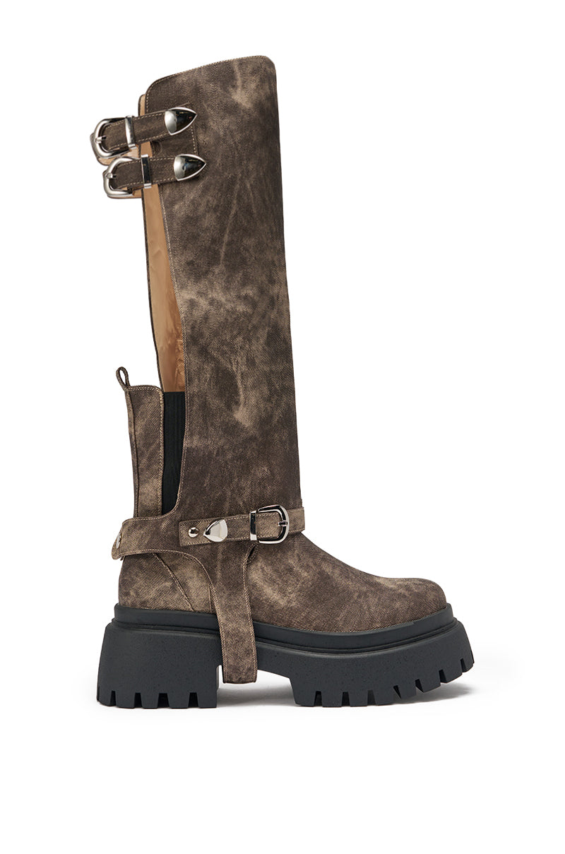 AZALEA WANG RAMPAGE BROWN DISTRESSED TWO PIECE COMBAT BOOT