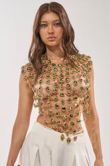ALL I NEED IS MONEY RHINESTONE CHAIN TOP