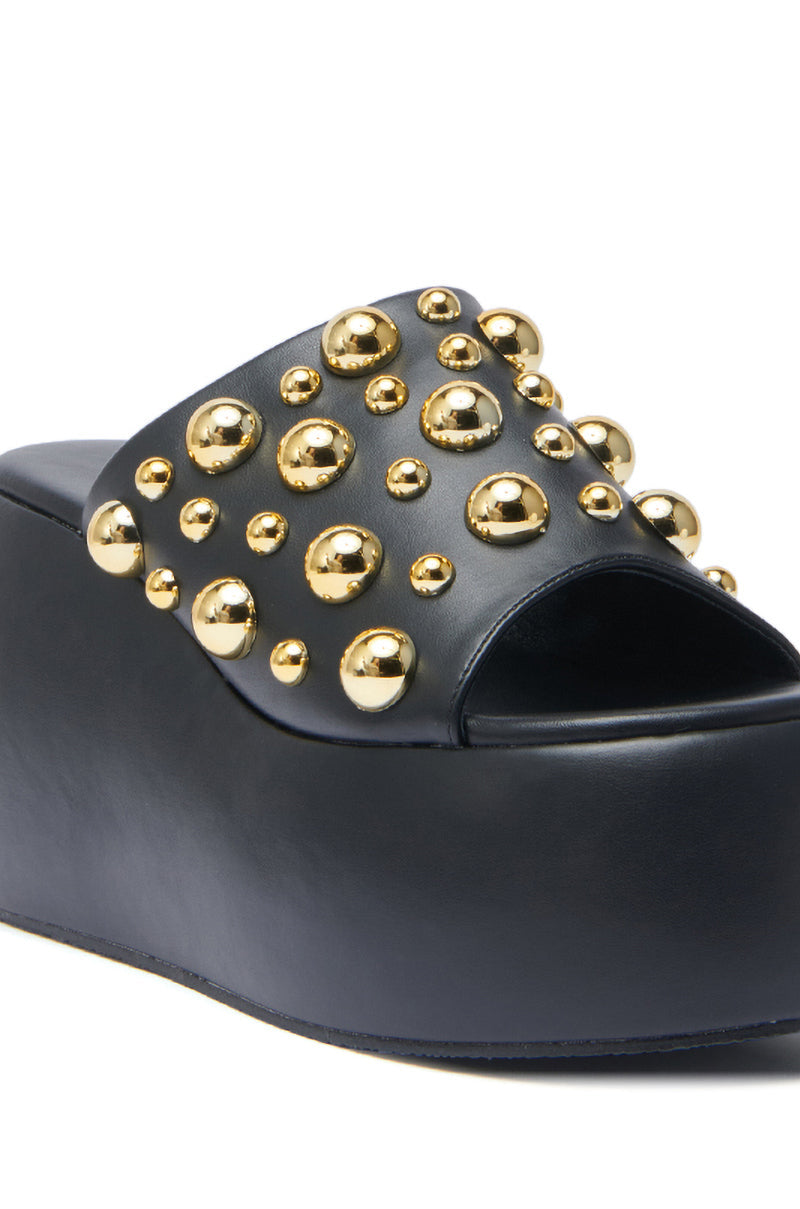 AZALEA WANG SERGO BLACK EMBELLISHED CHUNKY SANDAL