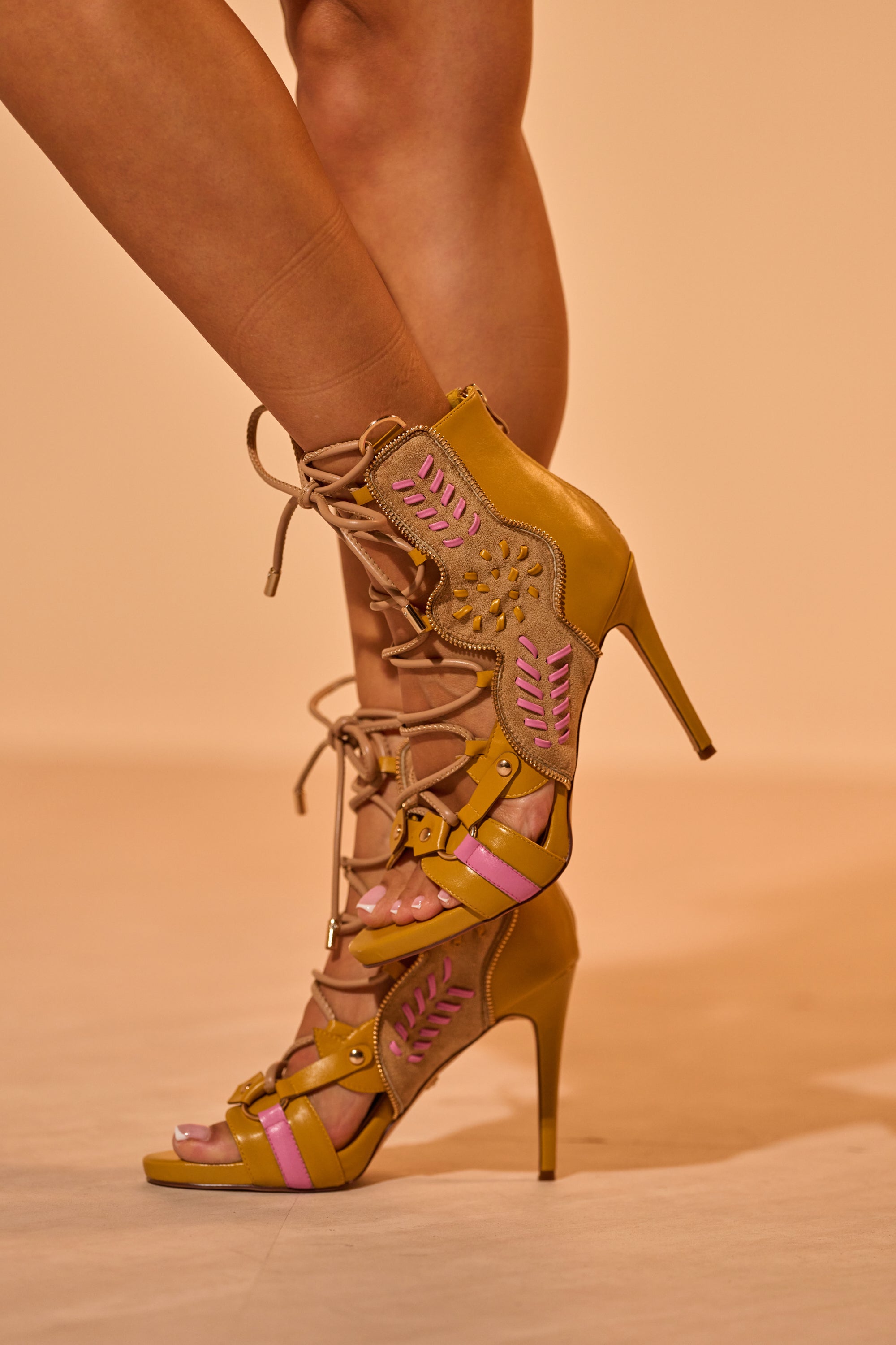 AZALEA WANG SHAINIA MUSTARD MULTI STILETTO SANDAL