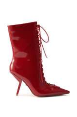 AZALEA WANG SILVA RED LACE UP STILETTO BOOTIE