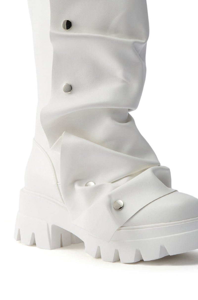 AZALEA WANG SYBEL WHITE SNAP DETAIL BOOTIE