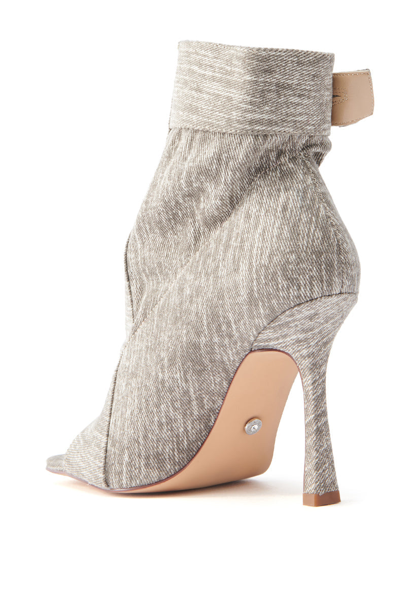 AZALEA WANG TANDY GREY DENIM OPEN TOE BOOTIE