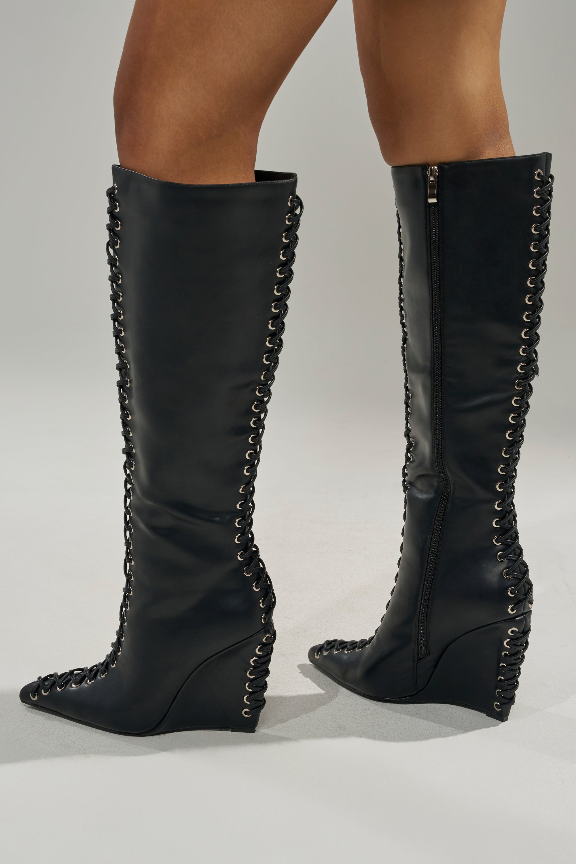 AZALEA WANG THAUMUS BLACK LACE UP WEDGE BOOT