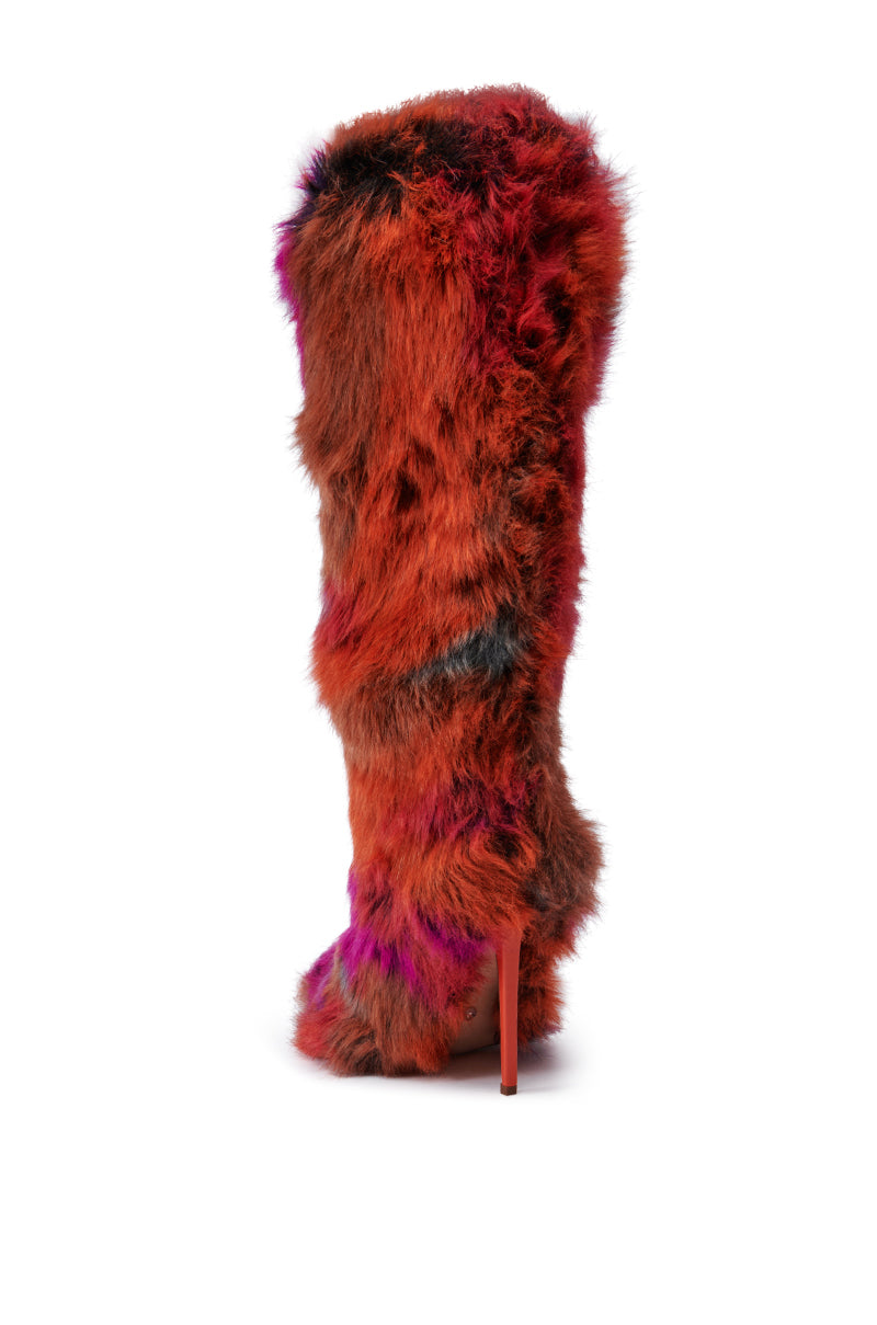AZALEA WANG UPSETTER ORANGE MULTI FUZZY KNEE HIGH BOOT