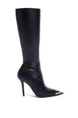 AZALEA WANG XIAO BLACK KNEE HIGH BOOT WITH METAL TOE CAP