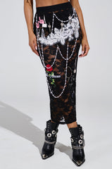 CONTROLLED CHAOS LACE MIDI SKIRT