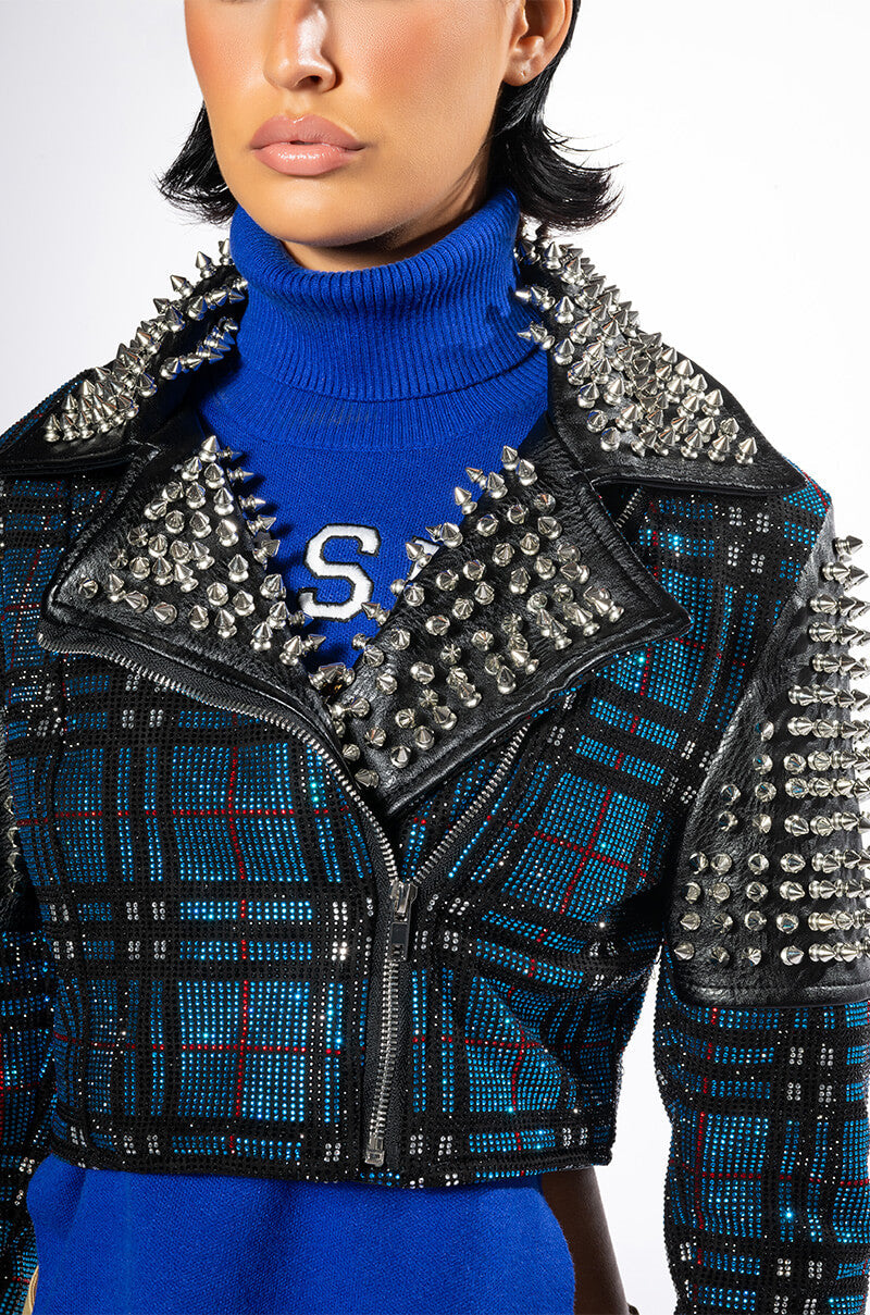 ALL MY LOVING PLAID RHINESTONE MOTO