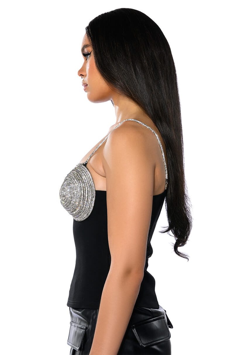 ALL THE GLAM RHINESTONE DETAIL TOP