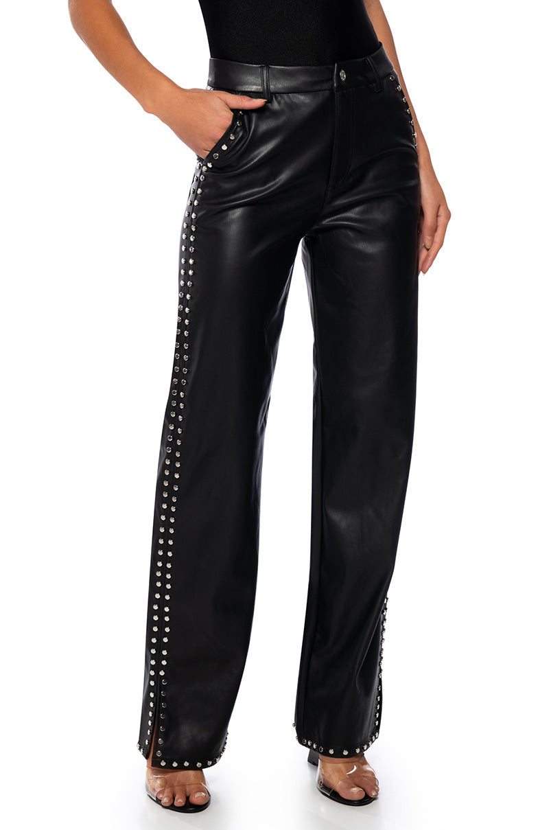 ALWAYS ON TIME FAUX LEATHER WIDE LEG PANT