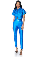 AMMO X AKIRA BIG BOOTY HIGH WAIST FAUX LEATHER PANT IN BLUE
