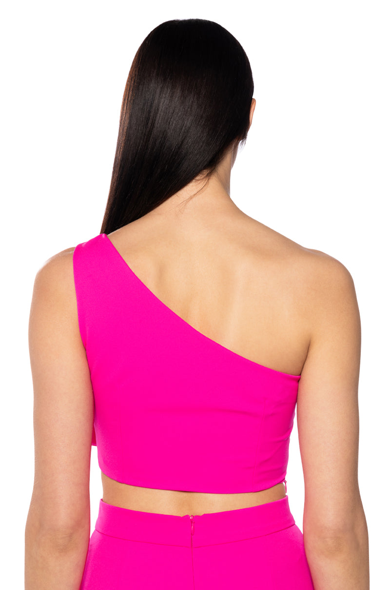 AZALEA ASYMMETRIC APPLIQUE CROP TOP IN PINK