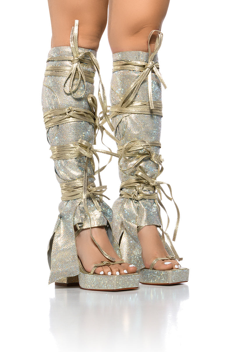 AZALEA WANG PHENIX GOLD RHINESTONE STRAPPY SANDAL