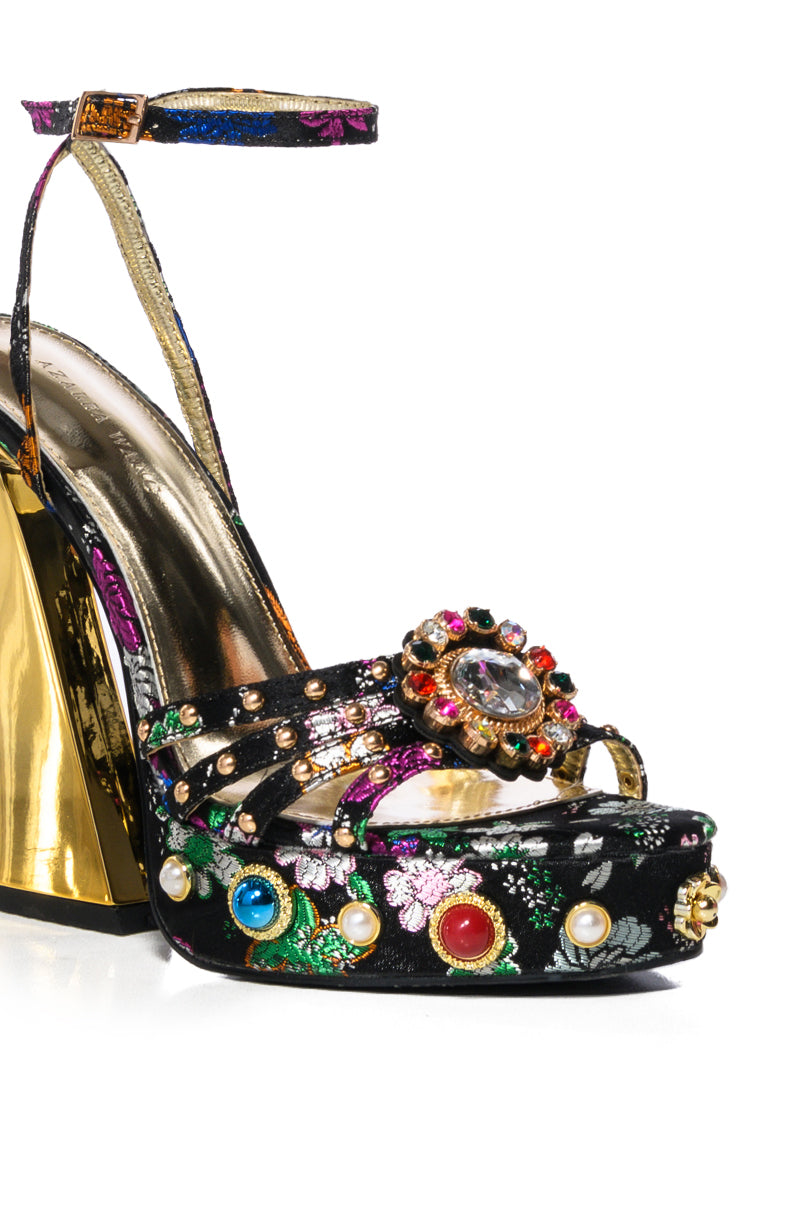 AZALEA WANG ADEN EMBELLISHED CHUNKY SANDAL IN BLACK