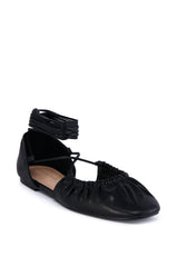AZALEA WANG BEAUTIMOUS BLACK LACE UP BALLET FLAT