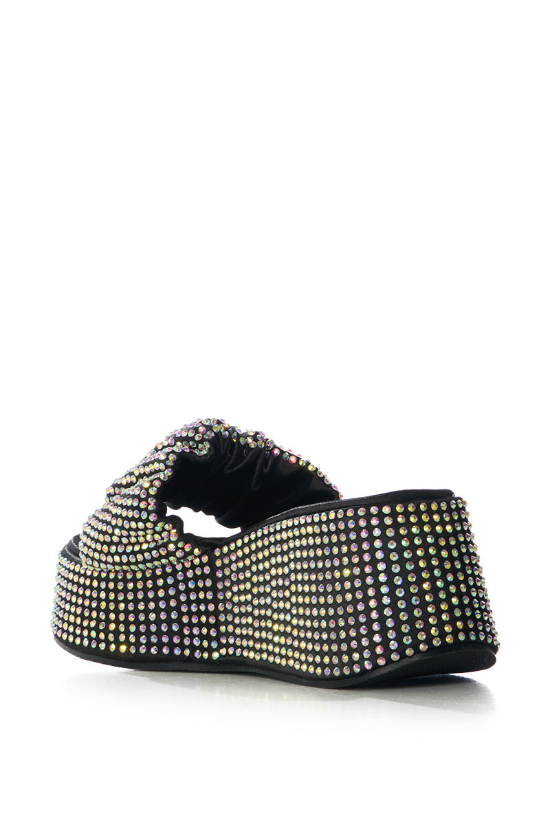 AZALEA WANG BUCATINI RHINESTONE SCRUNCHIE BLACK SANDAL