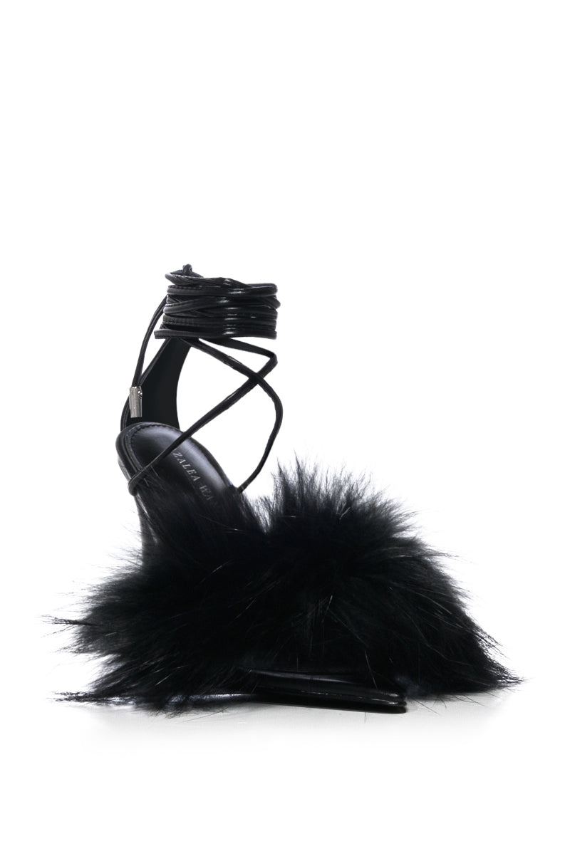 AZALEA WANG BUNNY FUR STILETTO SANDAL IN BLACK