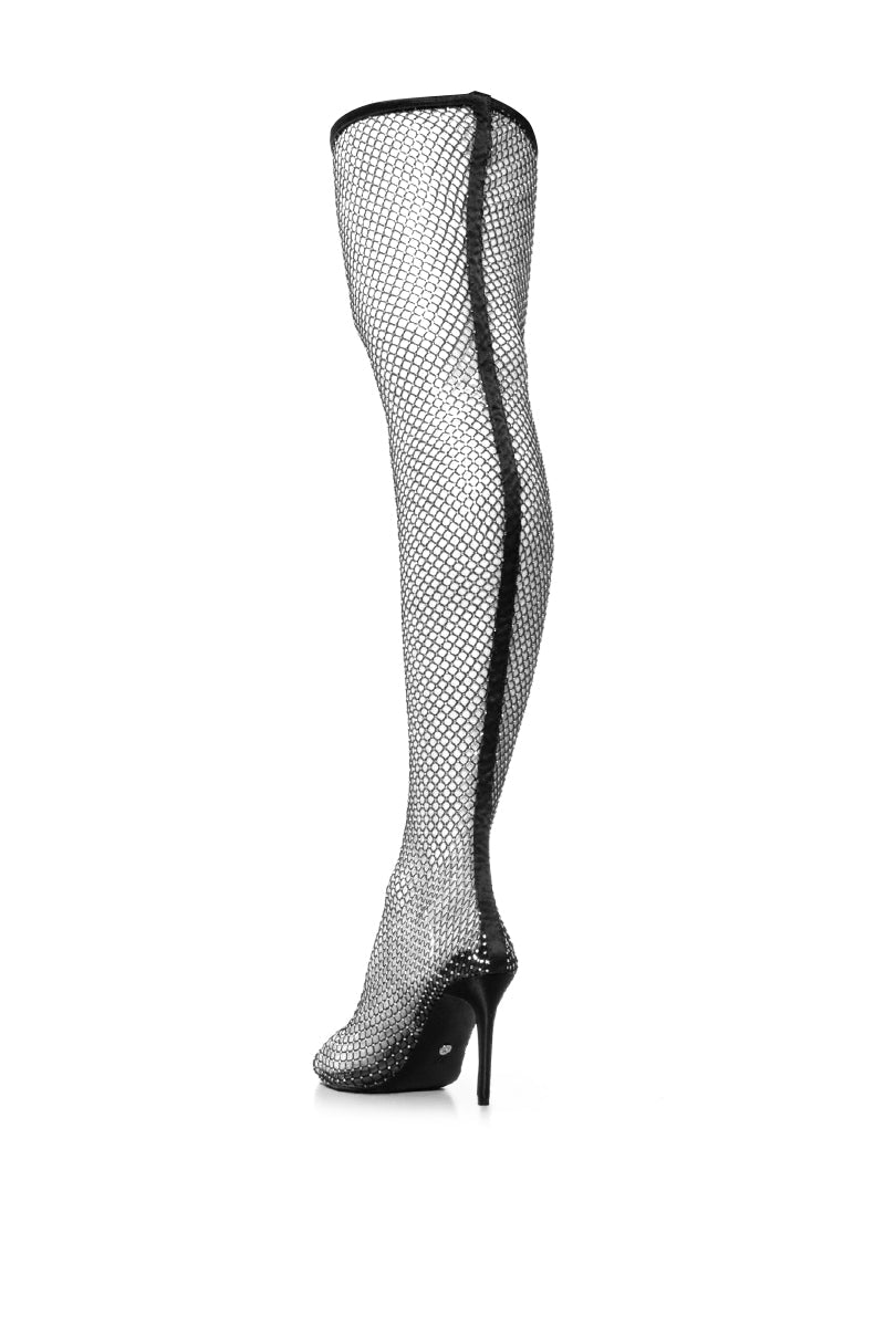 AZALEA WANG CANDIED EMBELLISHED MESH BOOT IN BLACK