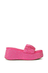 AZALEA WANG CAPELLINI PINK RHINESTONE FLATFORM SCRUNCHIE SANDAL