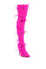 AZALEA WANG CAROLYN FEATHER EMBELLISHED PINK BOOT