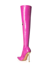 AZALEA WANG CHARMED STRETCHY STILETTO BOOT IN PINK