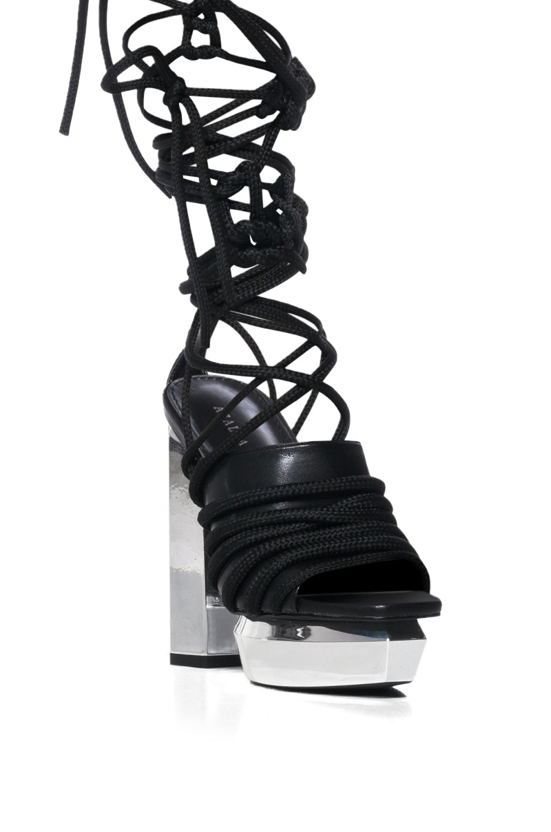 AZALEA WANG CIRRUS SILVER PLATFORM ROPE DECOR SANDAL IN BLACK