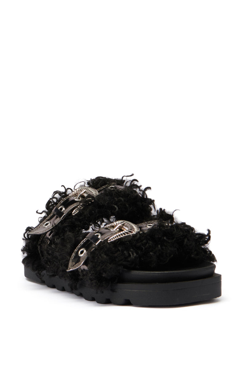 AZALEA WANG COLTER FAUX FUR SLIP ON SANDAL