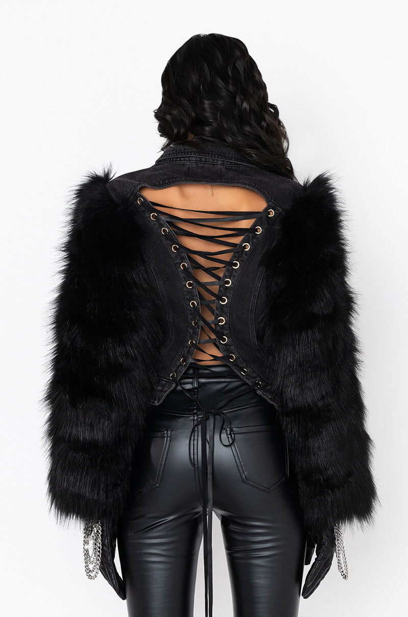 AZALEA WANG CRUSH ON YOU LACE UP DENIM JACKET